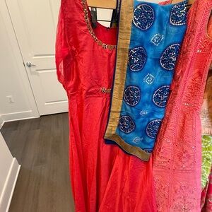 Hot pink and Blue Indian Embroidered Dress gown